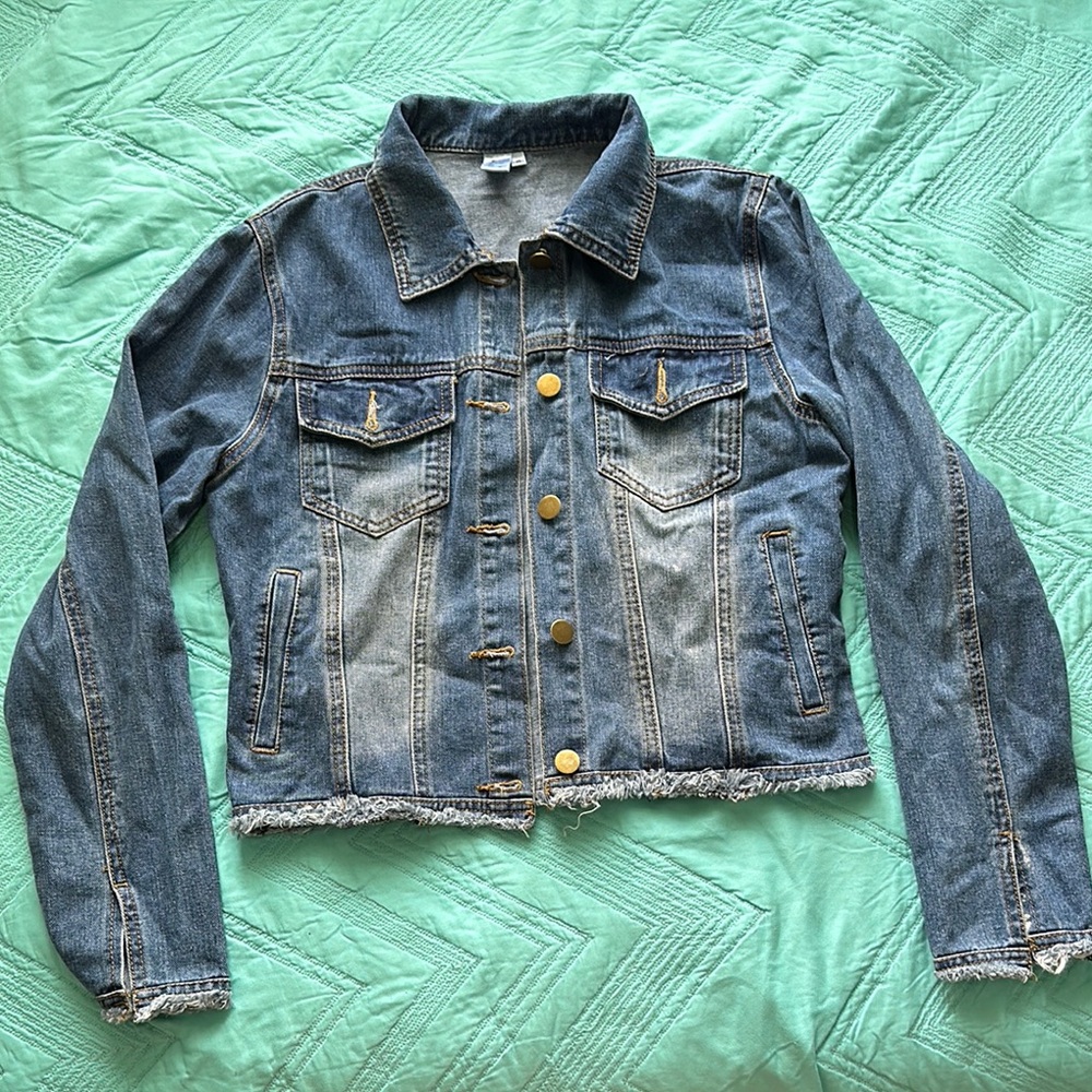 Denim Jacket with Frayed Hem
